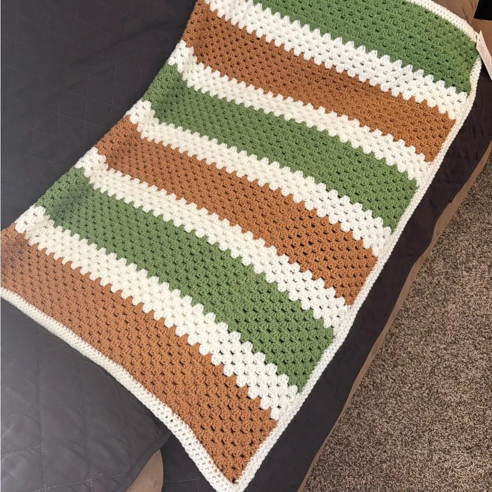 Cozy Striped Green, Brown, and White Baby/Toddler Blanket
